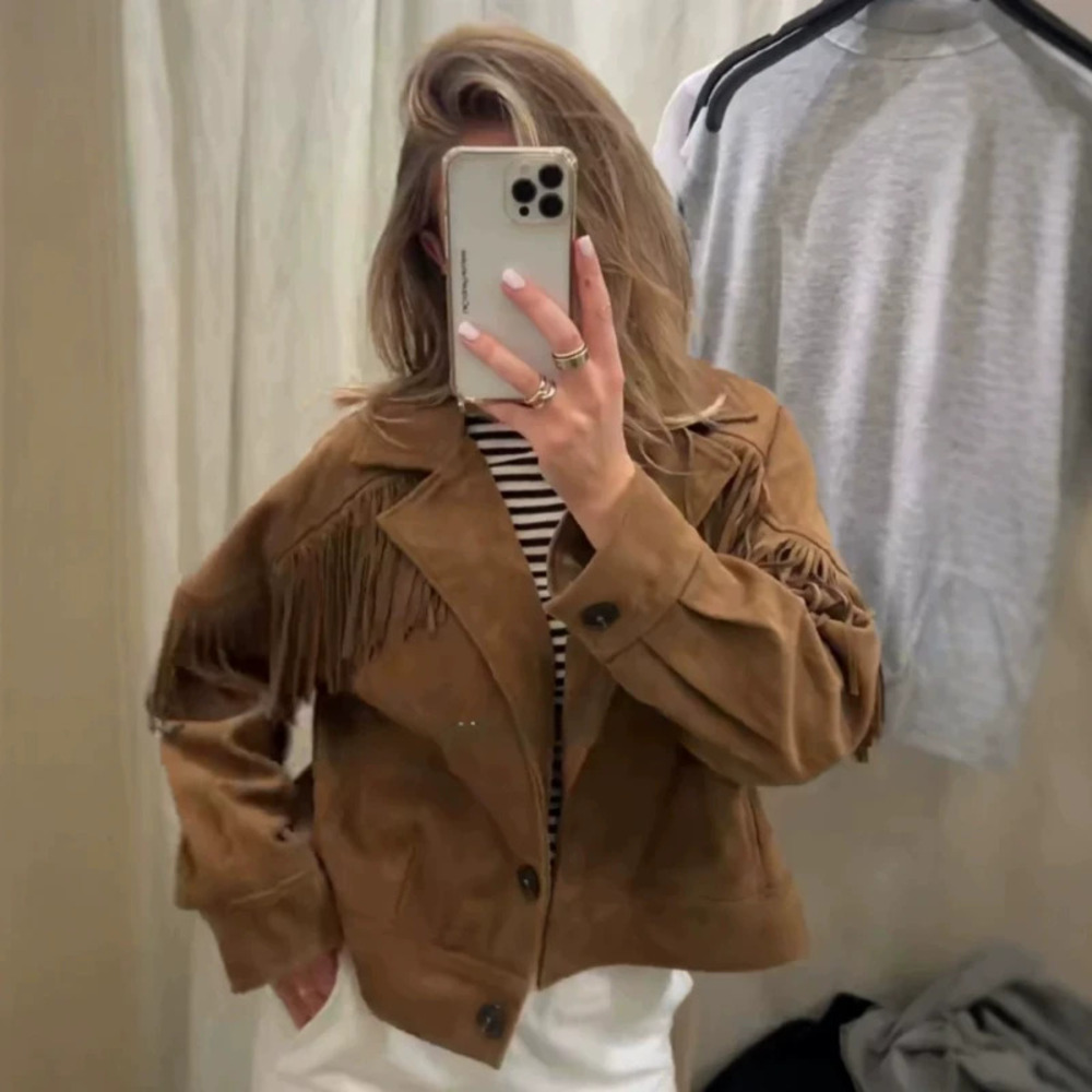 ZARA Trench Style Suede Fringe Jacket